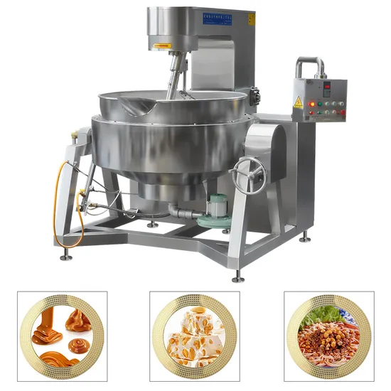 China Gran Industrial Comercial Automático Multi Planetario Inclinación Curry Chili Frijol Pasta Mezcla Hacer Gas Eléctrico Vapor Relleno Vegetariano Cocinar Wok